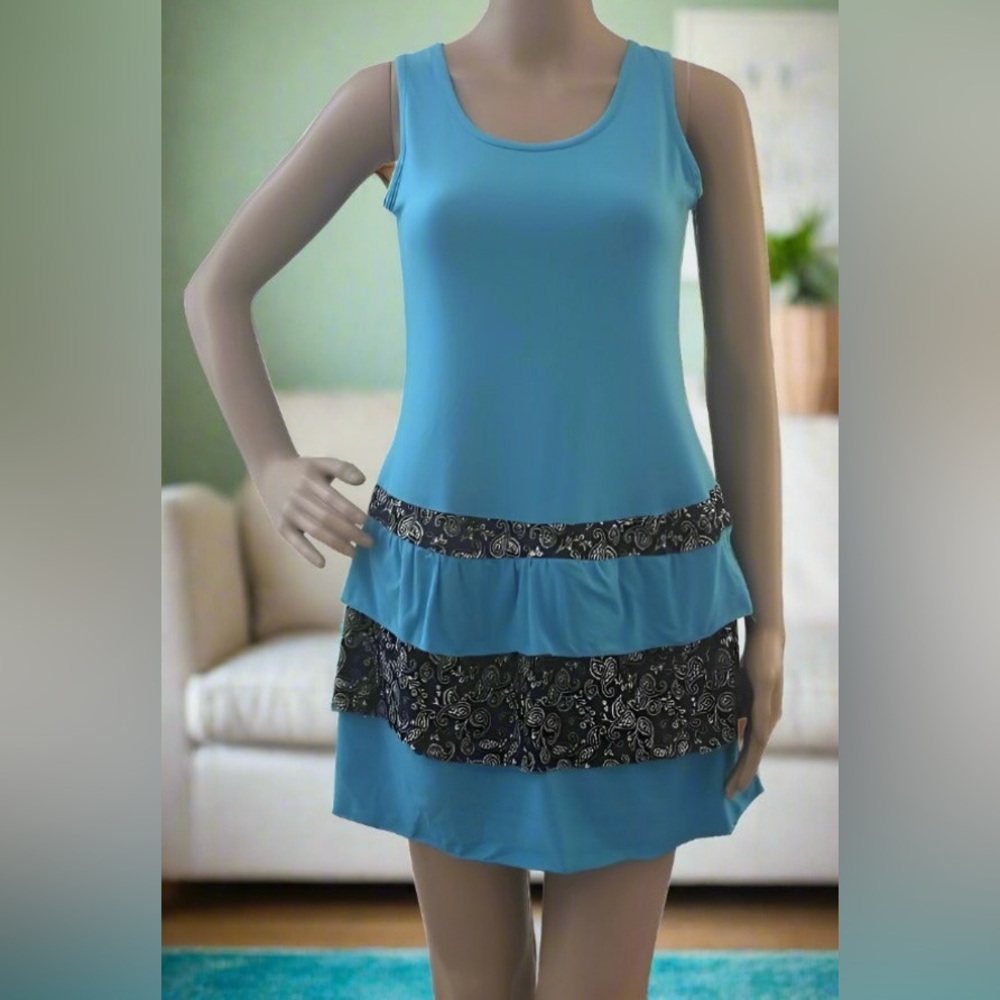 NEW Womens Teal Blue Ruffled Sleeveless Summer Dress Swim Cover Beach Dress